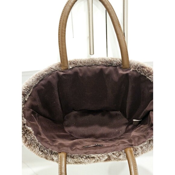 Bath & Body Works Brown Woven Tote Large Basket Handbag Purse Faux Fur Trim - Picture 6 of 6